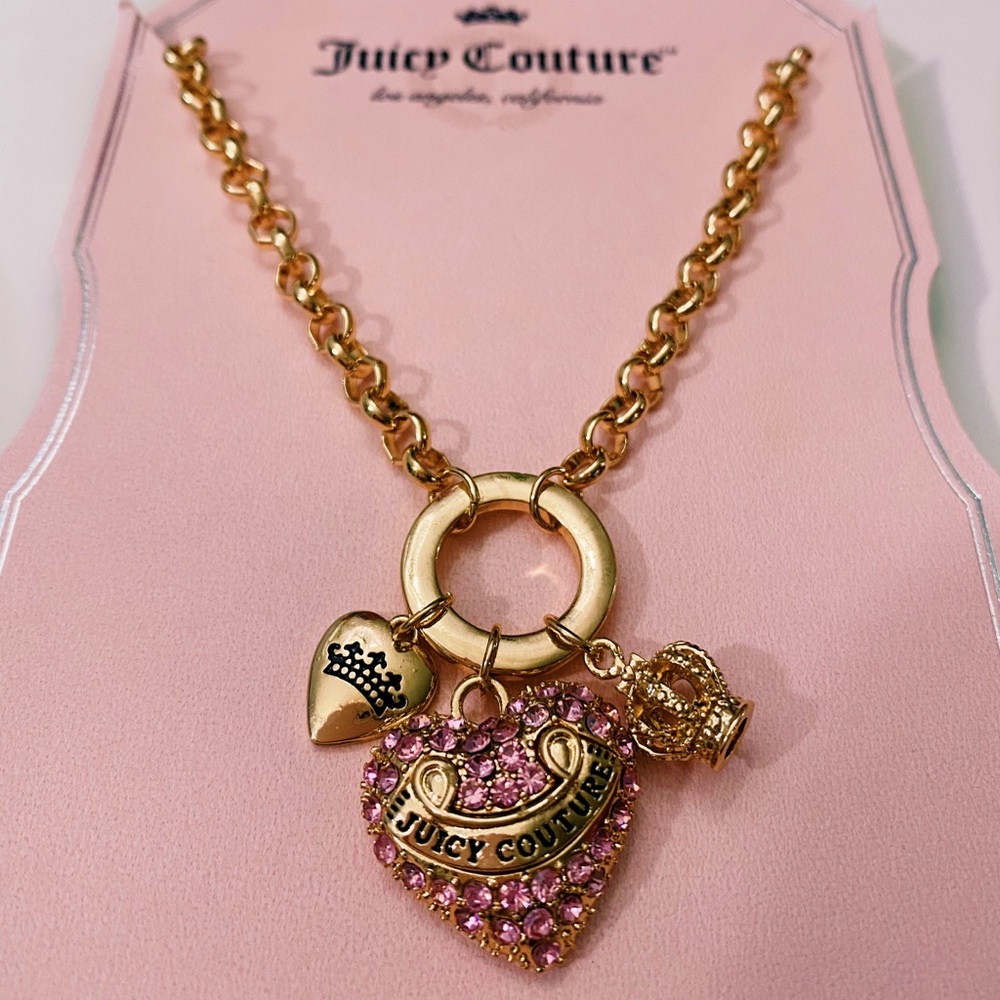 NEW* Juicy Couture Pink Pave Heart Gold Necklace